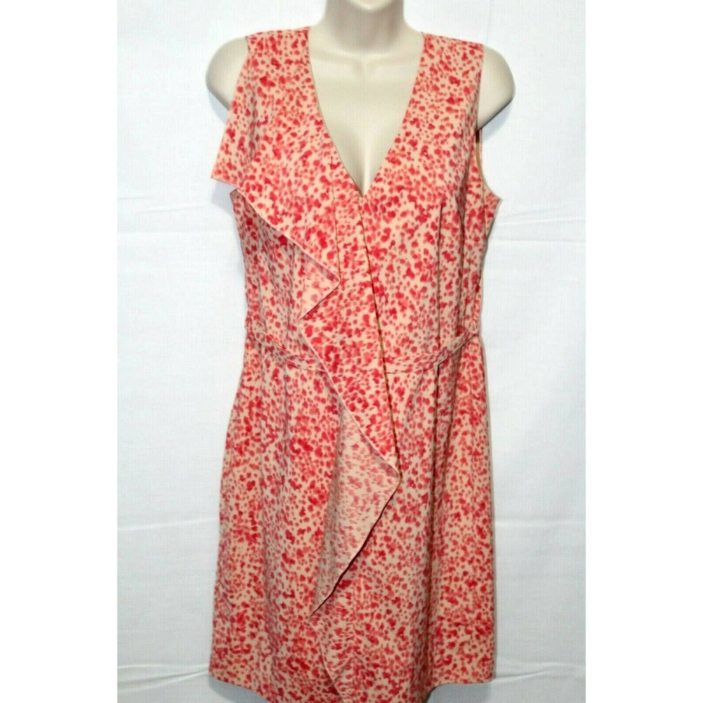 ANN TAYLOR V Neck Multi-Print Ruffled Dress Size 6